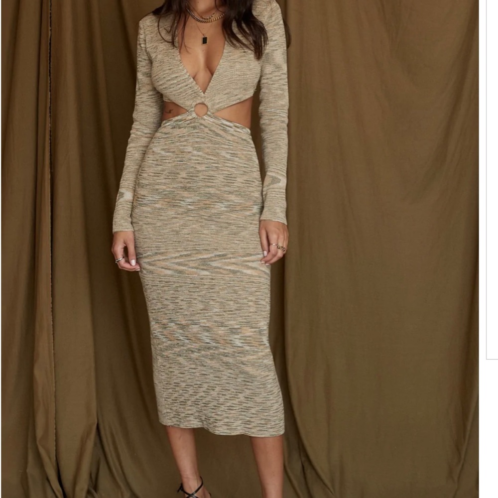 Beige knit midi dress with open back